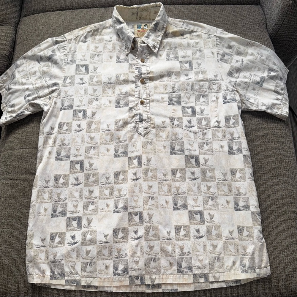 Men's KAHALA Shirt JOHN SEVERSON Size Large Cotton Beige /White Luau Cruise